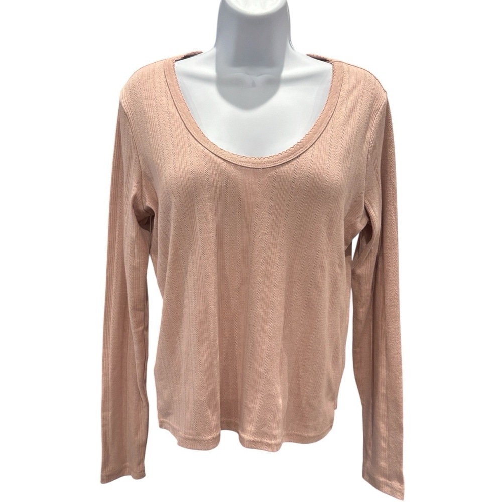 Eddie Bauer Perfect‎ Pointelle Shirt Womens XL Pink Long Sleeve Cotton Blend NWT